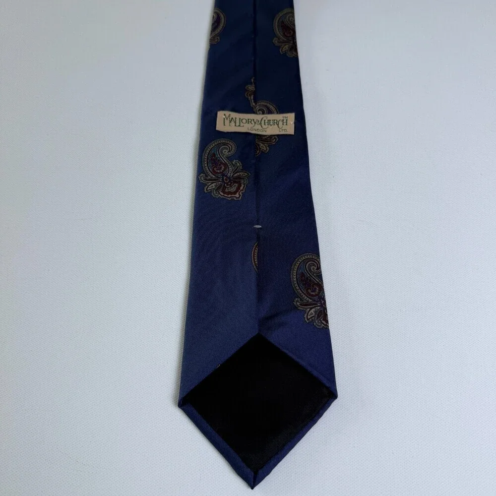 VTG Mallory & Church London Pure Italian Silk Men's Neck Tie Navy Blue Paisley